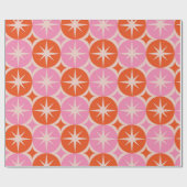 Mid Century Starbursts op roze en Oranje cirkels Cadeaupapier (Vlak)
