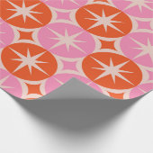 Mid Century Starbursts op roze en Oranje cirkels Cadeaupapier (Hoek)