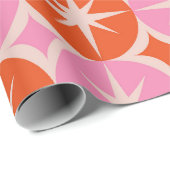 Mid Century Starbursts op roze en Oranje cirkels Cadeaupapier (Rol Hoek)