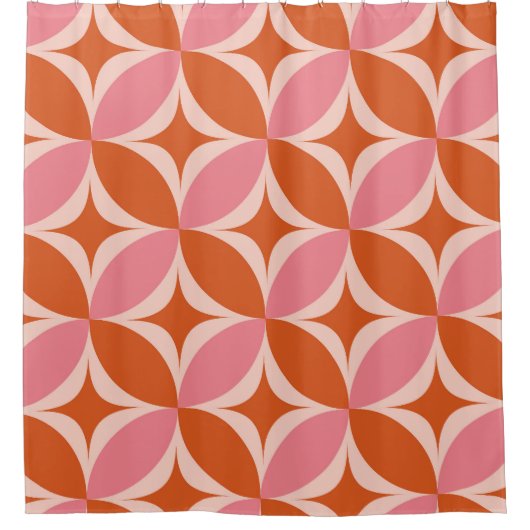 Mid Century Starbursts op roze en Oranje cirkels Douchegordijn (Voorkant)