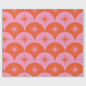 Mid Century Starbursts op roze en Oranje Scallops Cadeaupapier (Vlak)
