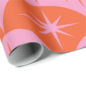 Mid Century Starbursts op roze en Oranje Scallops Cadeaupapier (Rol Hoek)