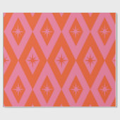 Mid Century Starbursts op Roze Sinaasappel Diamond Cadeaupapier (Vlak)