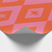 Mid Century Starbursts op Roze Sinaasappel Diamond Cadeaupapier (Hoek)
