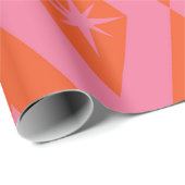 Mid Century Starbursts op Roze Sinaasappel Diamond Cadeaupapier (Rol Hoek)
