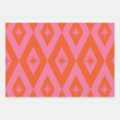 Mid Century Starbursts op Roze Sinaasappel Diamond Inpakpapier Vel (Voorkant 2)