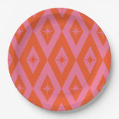 Mid Century Starbursts op Roze Sinaasappel Diamond Papieren Bordje (Voorkant)
