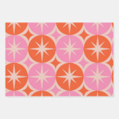 Mid Century Starbursts op roze Sinaasappels cirkel Inpakpapier Vel (Voorkant 2)