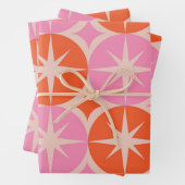Mid Century Starbursts op roze Sinaasappels cirkel Inpakpapier Vel (In situ)