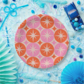 Mid Century Starbursts op roze Sinaasappels cirkel Papieren Bordje (Feest)