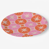 Mid Century Starbursts op roze Sinaasappels cirkel Papieren Bordje (Gekanteld)