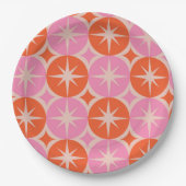 Mid Century Starbursts op roze Sinaasappels cirkel Papieren Bordje (Voorkant)
