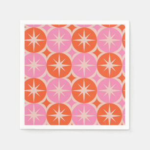 Mid Century Starbursts op roze Sinaasappels cirkel Servet