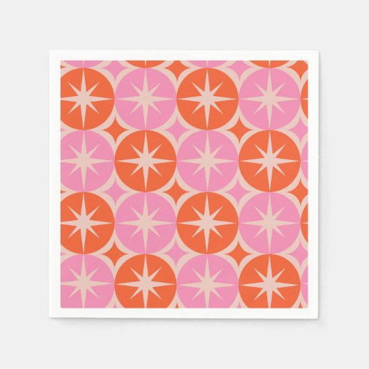 Mid Century Starbursts op roze Sinaasappels cirkel Servet (Voorkant)