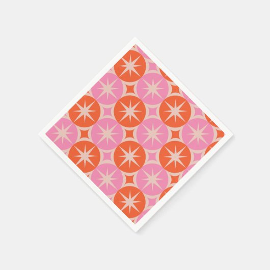 Mid Century Starbursts op roze Sinaasappels cirkel Servet (Hoek)
