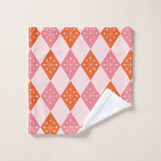 Mid Century Starbursts op Sinaasappel Pink Diamond Bad Handdoek (Wasdoekje)