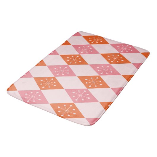 Mid Century Starbursts op Sinaasappel Pink Diamond Badmat (Gekanteld)