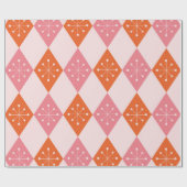 Mid Century Starbursts op Sinaasappel Pink Diamond Cadeaupapier (Vlak)