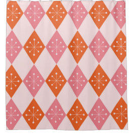 Mid Century Starbursts op Sinaasappel Pink Diamond Douchegordijn