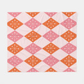 Mid Century Starbursts op Sinaasappel Pink Diamond Fleece Deken (Voorkant (Horizontaal))
