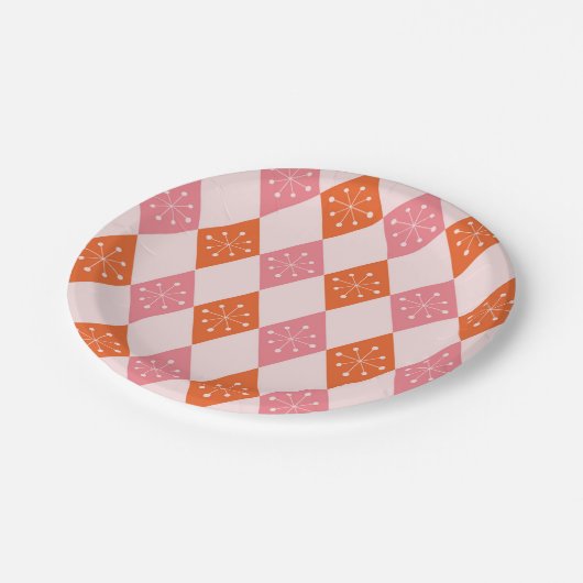 Mid Century Starbursts op Sinaasappel Pink Diamond Papieren Bordje (Gekanteld)