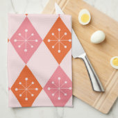 Mid Century Starbursts op Sinaasappel Pink Diamond Theedoek (Quarter Fold)