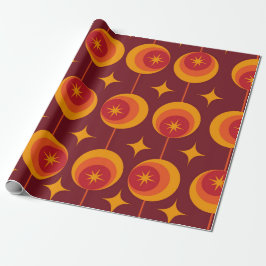 Mid Century Starbursts Patroon op Retro Cirkels Cadeaupapier