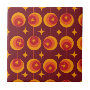 Mid Century Starbursts Patroon op Retro Cirkels Tegeltje