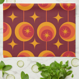 Mid Century Starbursts Patroon op Retro Cirkels Theedoek