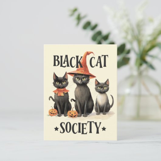 Mid-Century  stijl Black Cat Society Briefkaart (Staand voorkant)