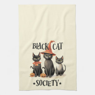 Mid-Century  stijl Black Cat Society Theedoek
