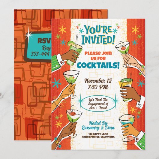 Mid-Century stijl Cocktail Party uitnodigingen (Voorkant / Achterkant)