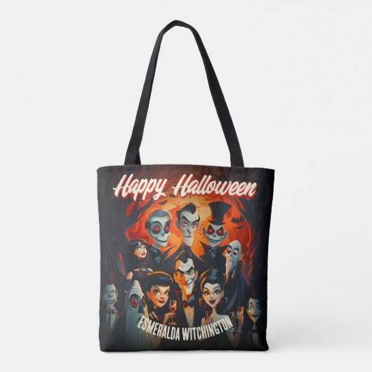 Mid Century stijl kostuums en cocktails Halloween Tote Bag (Achterkant)