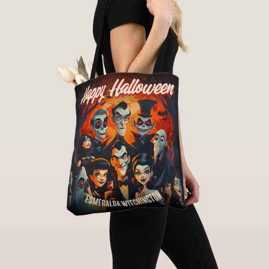 Mid Century stijl kostuums en cocktails Halloween Tote Bag (Dichtbij)