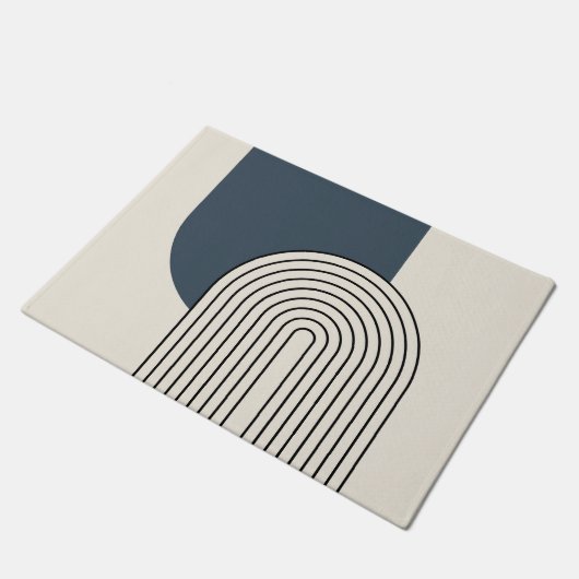Mid Century stijl lijnkunst met donkerblauwe boog Deurmat (Schuin)