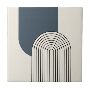 Mid Century stijl lijnkunst met donkerblauwe boog Tegeltje