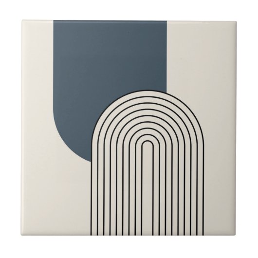 Mid Century stijl lijnkunst met donkerblauwe boog Tegeltje (Voorkant)