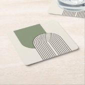 Mid Century stijl lijnkunst met groene boog Kartonnen Onderzetters (Schuin)