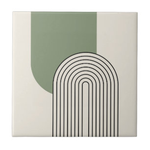 Mid Century stijl lijnkunst met groene boog Tegeltje