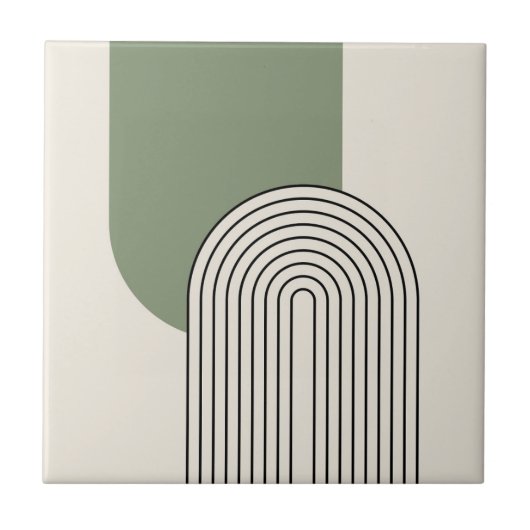 Mid Century stijl lijnkunst met groene boog Tegeltje (Voorkant)