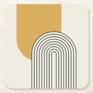 Mid Century stijl lijnkunst met mosterd kleur boog Kartonnen Onderzetters