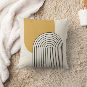 Mid Century stijl lijnkunst met mosterd kleur boog Kussen