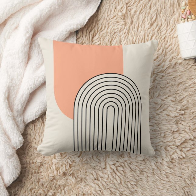 Mid Century stijl lijnkunst met roze boog Kussen (Deken)