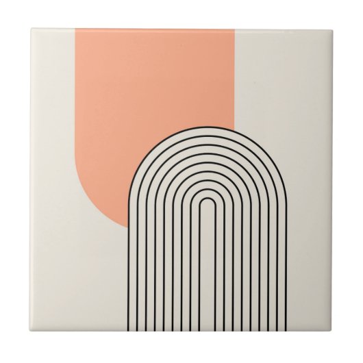 Mid Century stijl lijnkunst met roze boog Tegeltje (Voorkant)