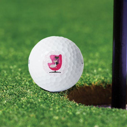 Mid Century Style Cats in Diamonds Roze Stoel Stip Golfballen