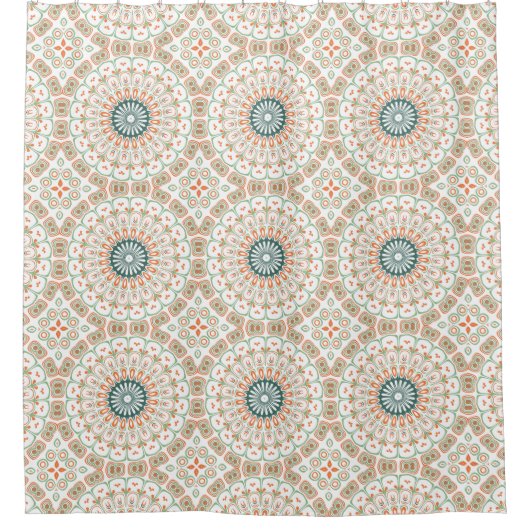 Mid-Century Style Groen en Sinaasappel Medallion Douchegordijn (Voorkant)