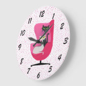 Mid Century Style Katten in Roze Stoel Polka Dots Grote Klok (Hoek)