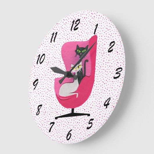 Mid Century Style Katten in Roze Stoel Polka Dots Grote Klok (Hoek)