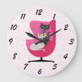 Mid Century Style Katten in Roze Stoel Polka Dots Grote Klok (Voorkant)