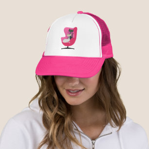 Mid Century Style  Katten Zittend Roze Stoel Trucker Pet